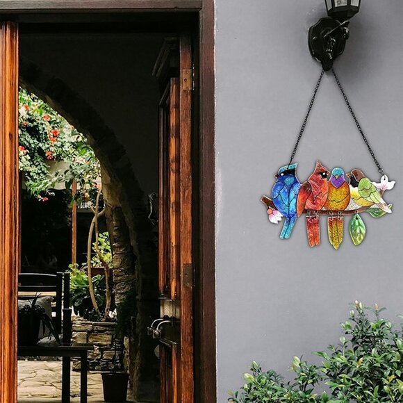 NEW Stained Glass Window Hanging - Hummingbird on Branch Suncatcher Hand-Painted - Picture 9 of 9